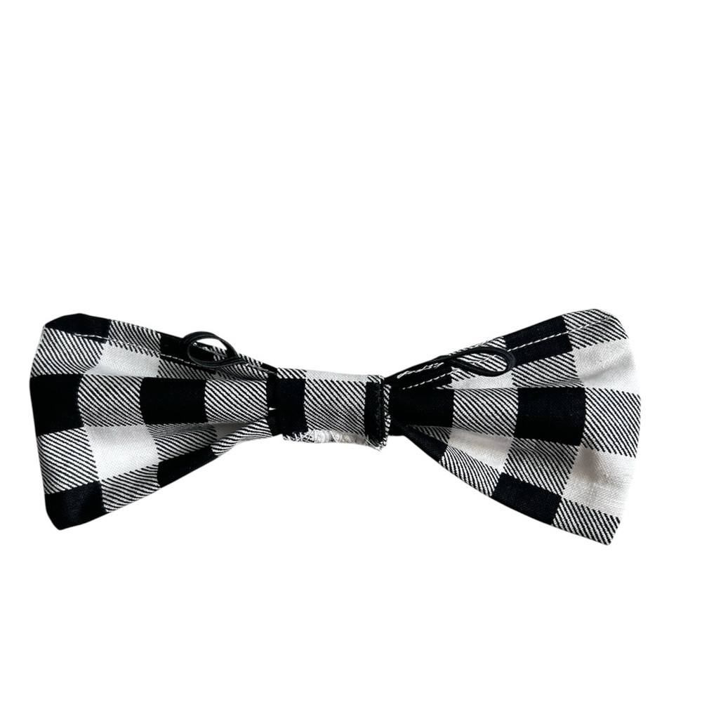 Hand Crafted Black Plaid Dog Bow Tie Cotton Collar Attachable 6” Accessory - Picture 10 of 10